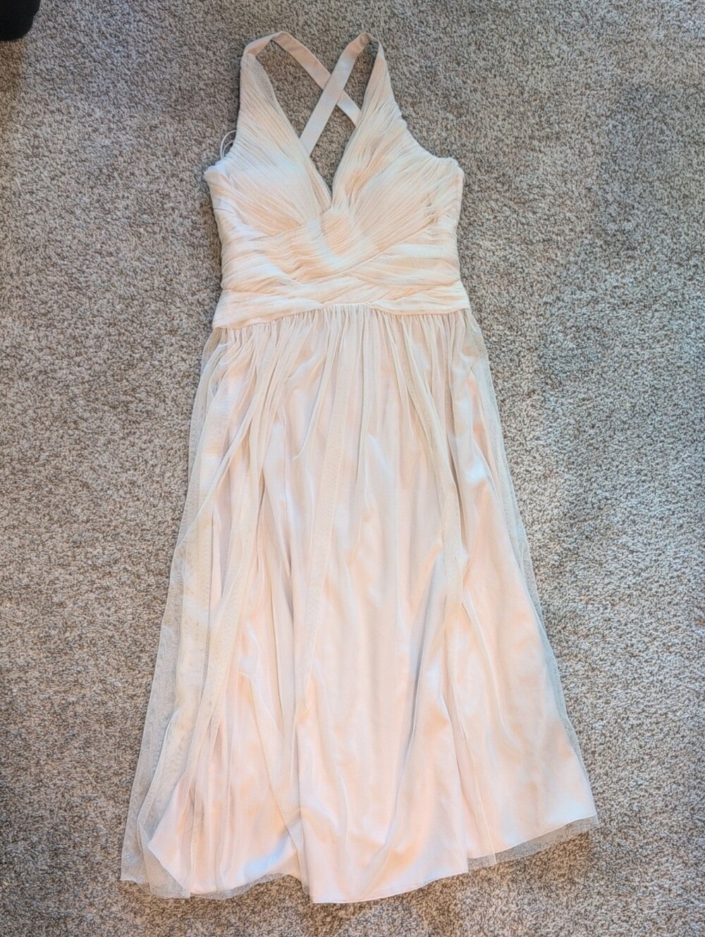 Women’s Blush Cross-Back V-Neck Pleated Midi Dress